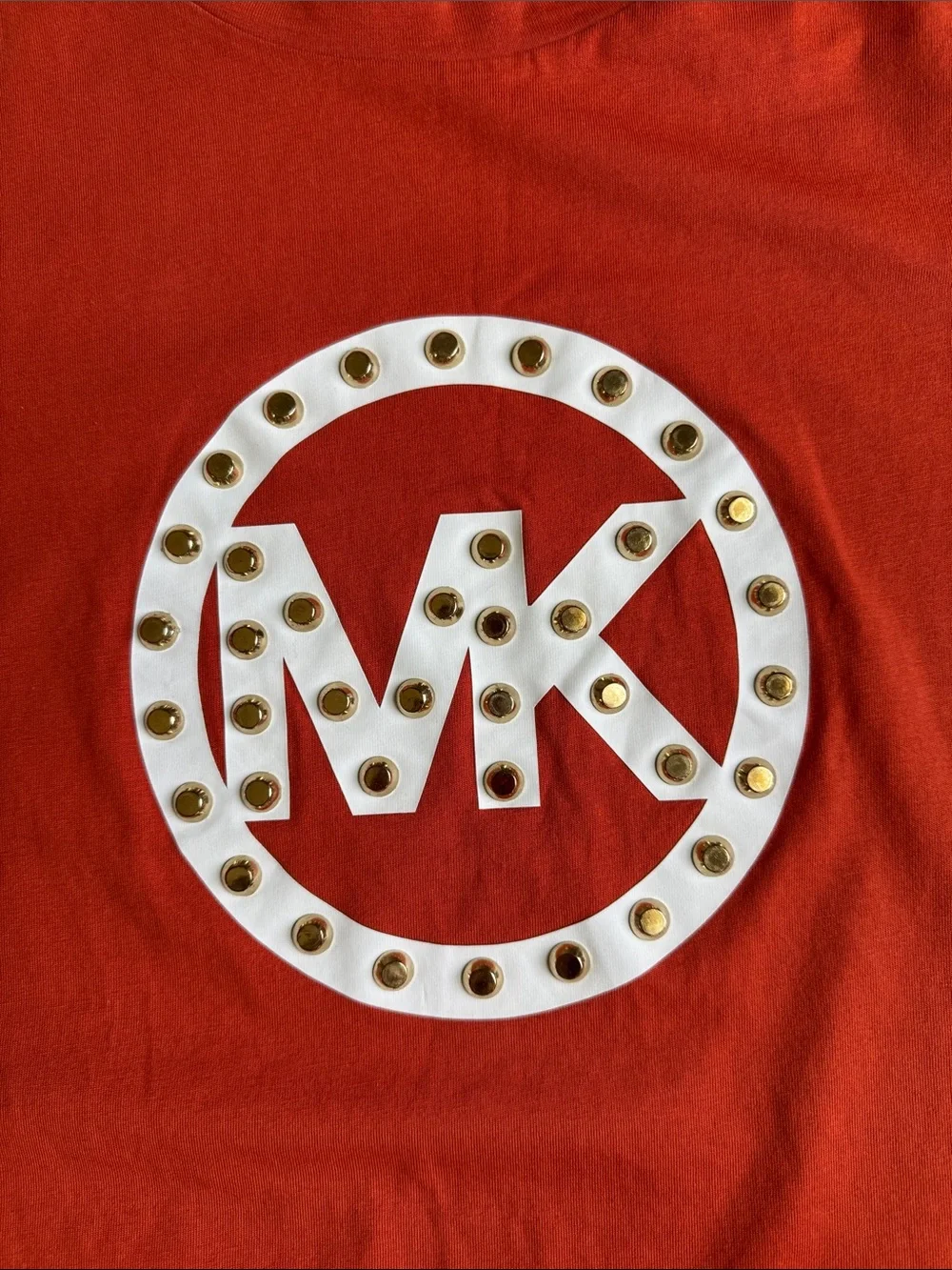Michael Kors Red-Orange Logo Stud Tee Size S